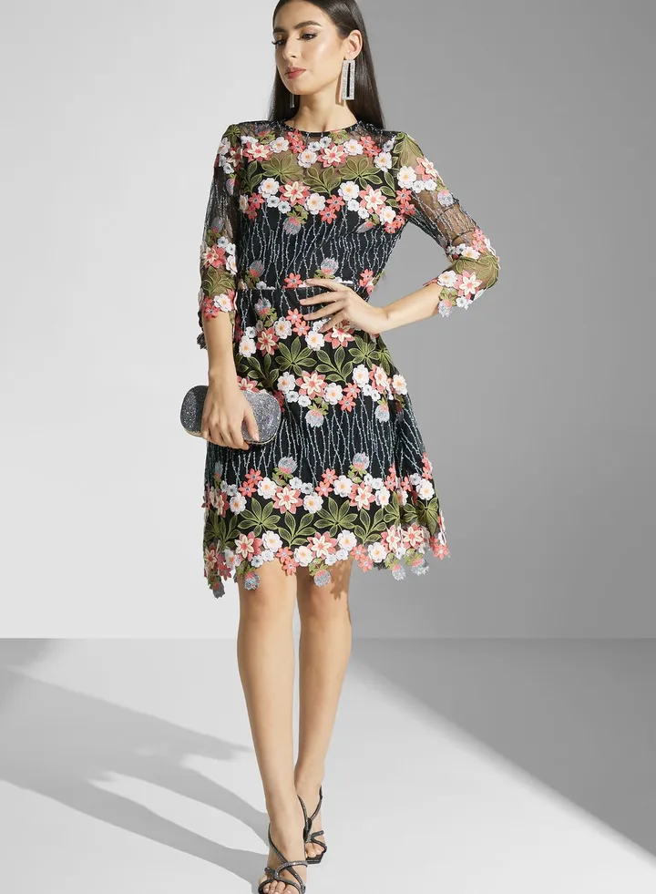 Mesh Embroidered Floral Dress