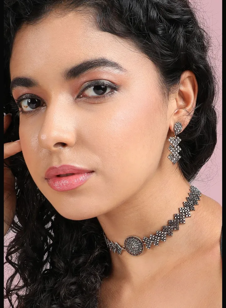 Gold Plated Designer Stone Party Wear Necklace and Earring Set For Women