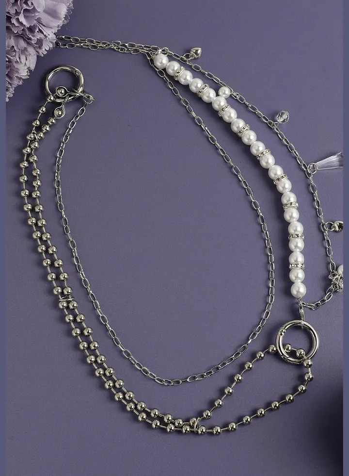 Silver Plated Pearls Party Wear Necklace For Women