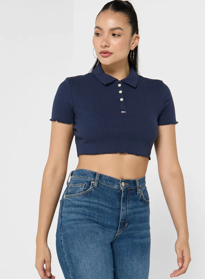 Polo Neck Crop T-Shirt