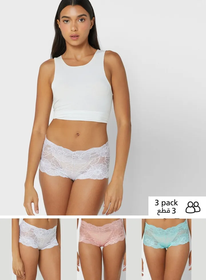 3 Pack Lace Boyshort Brief