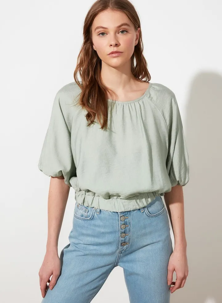 Crew Neck Drawstring Waist Top