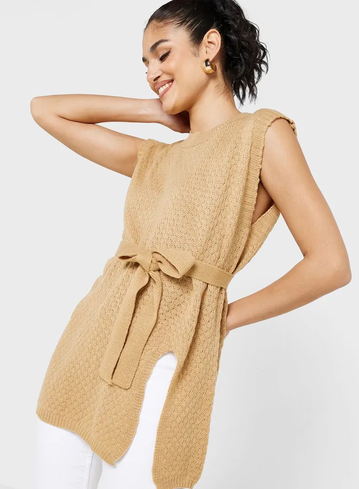 Sleeveless Sweater With Tie Up Detail
