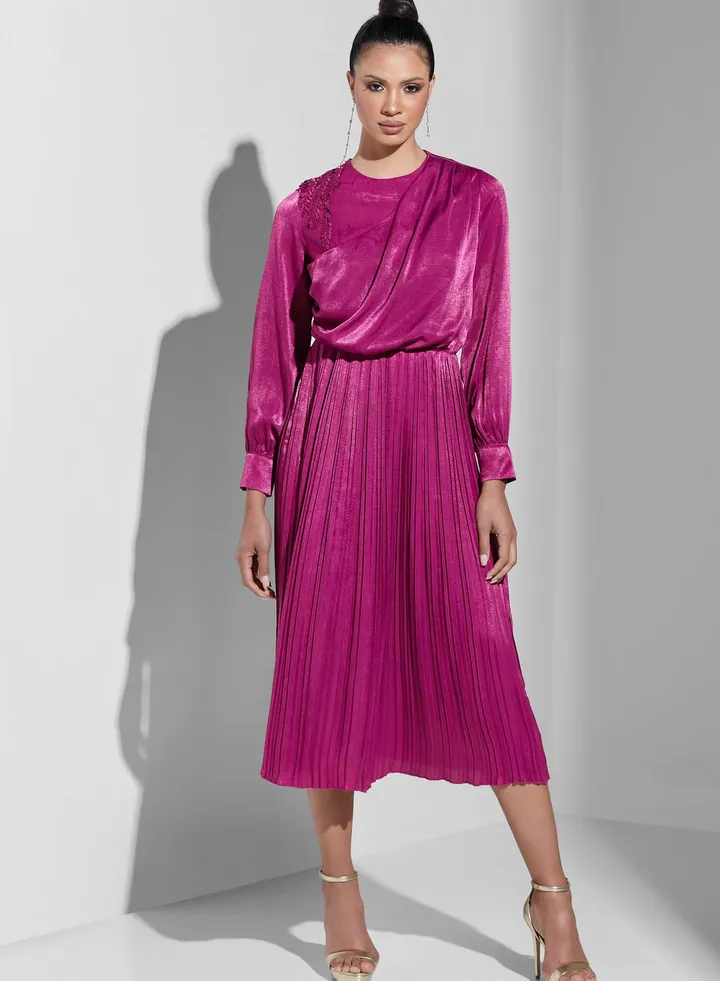 Asymmetric Pleat Detail Dress