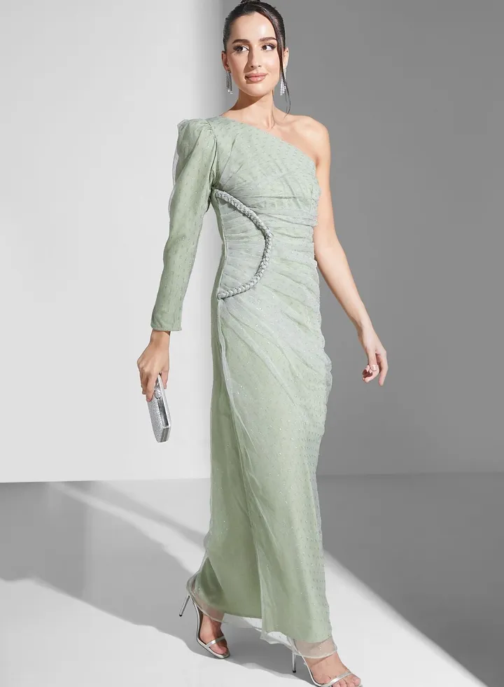 Zena Louay One Shoulder Dress With Braiding Detail