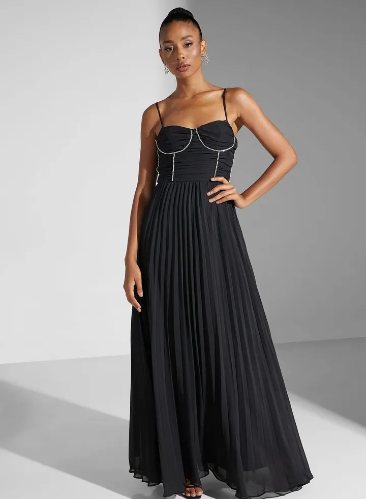 Embellished Strap Tiered Dress