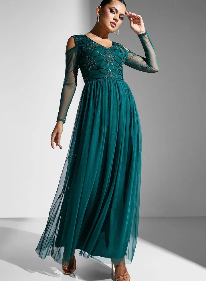 Cold Shoulder Embellished Dress