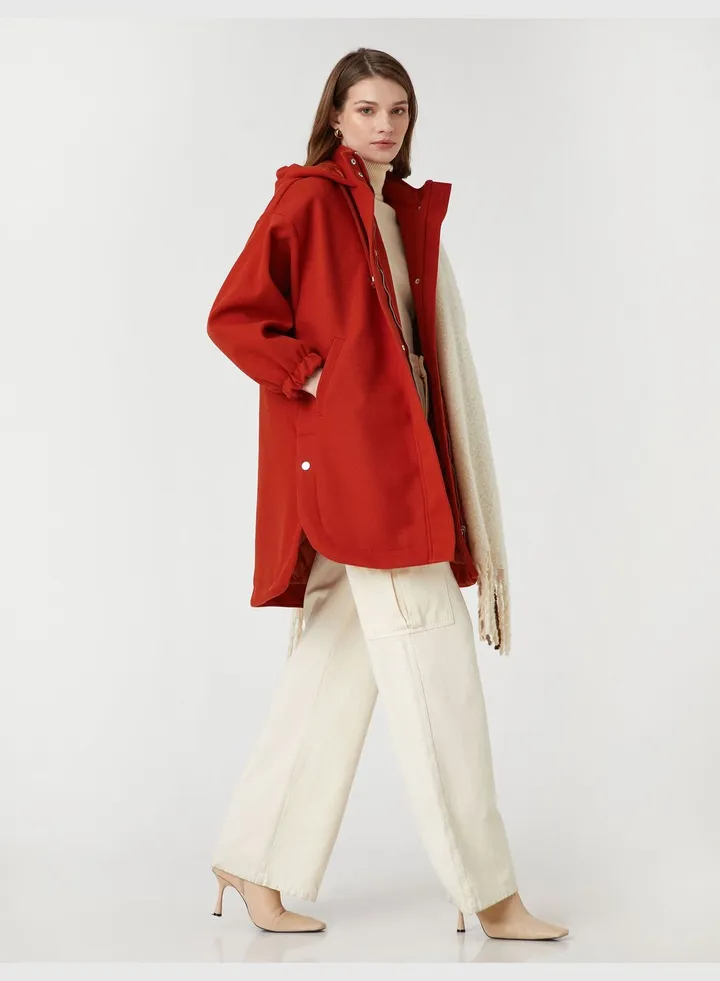 Pocket Zipper Hooded Oversized Coat