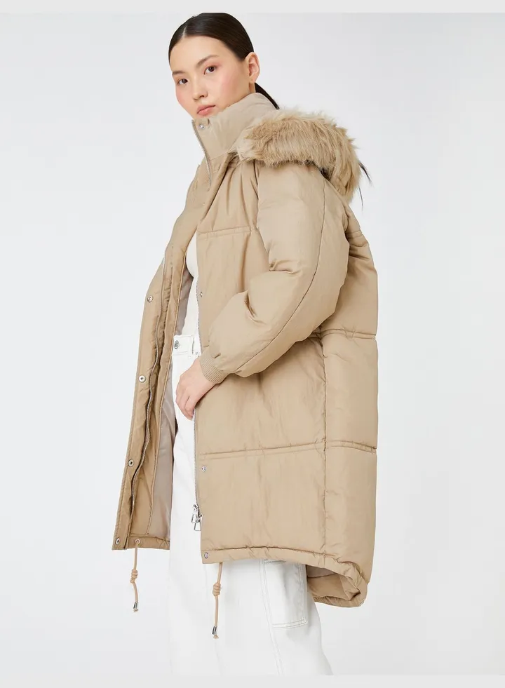 Hooded Puffer Coat Plush Detail
