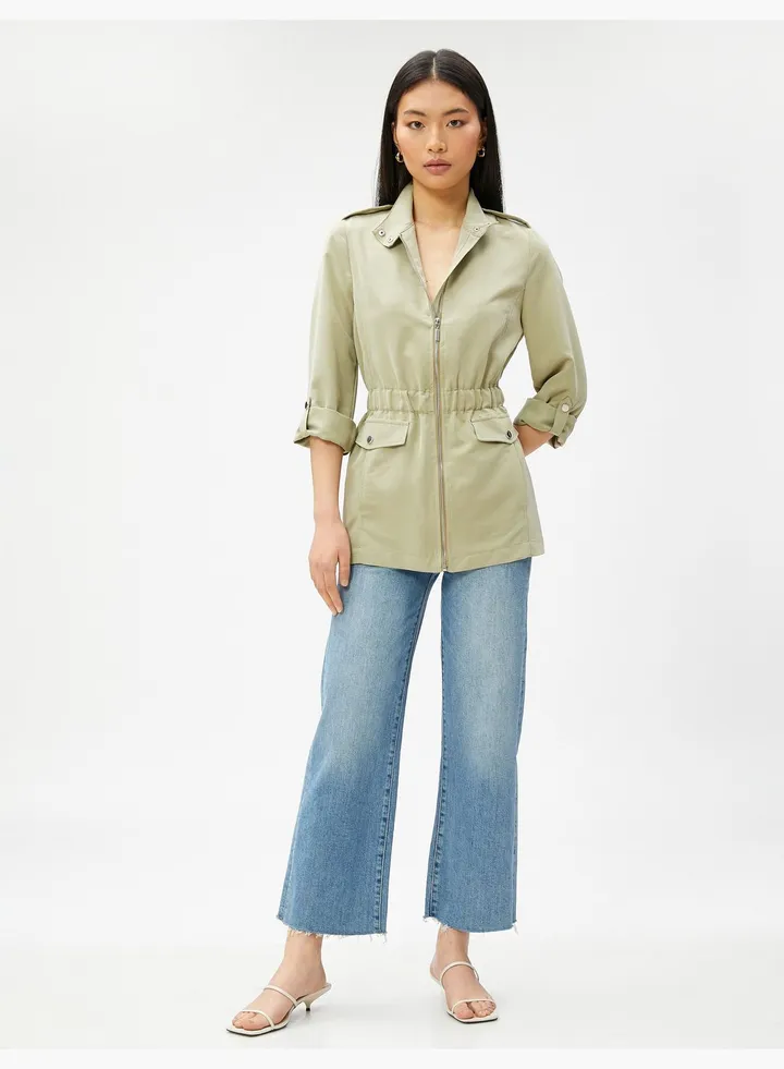 Pocket Detail Zipper Trench Coat