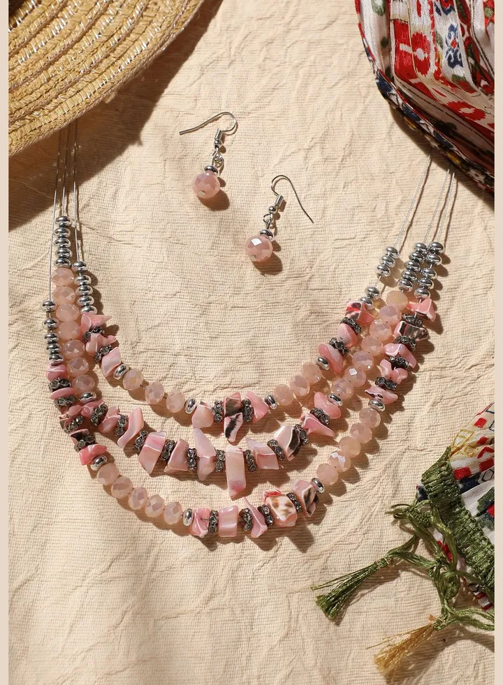 Silver Plated Designer Stone Casual Necklace and Earring Set For Women