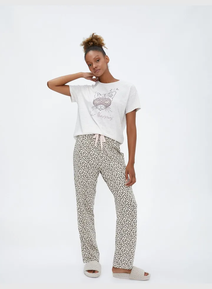 Crew Neck Patterned Short Sleeve Pyjama Set