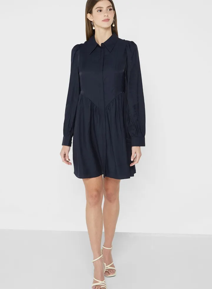 Tiered Polo Neck Shirt Dress