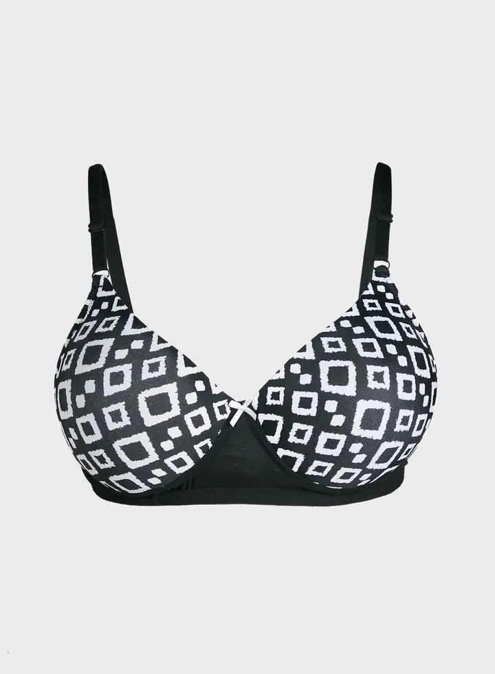 Level 1 Push-up Non-Wired Demi Cup Geometric Print T-shirt Bra
