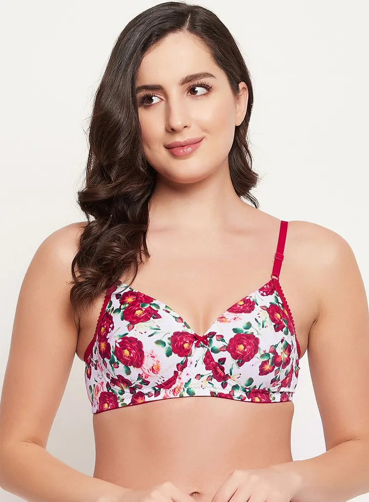 Padded Non-Wired Full Cup Floral Print T-shirt Bra