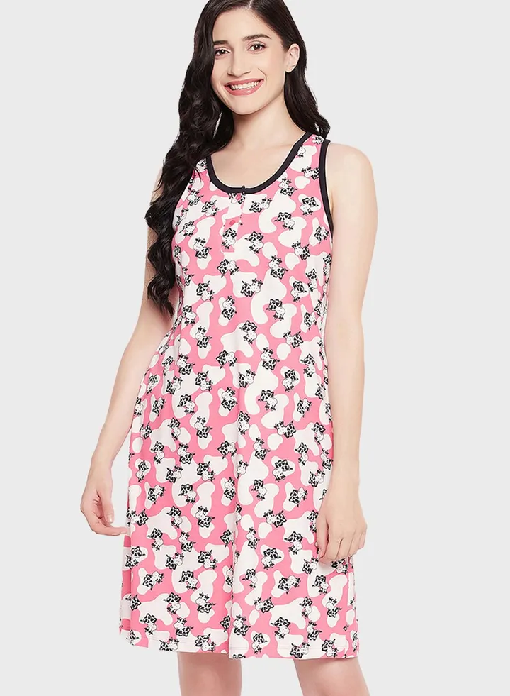 Square Neck Printed Nightdress