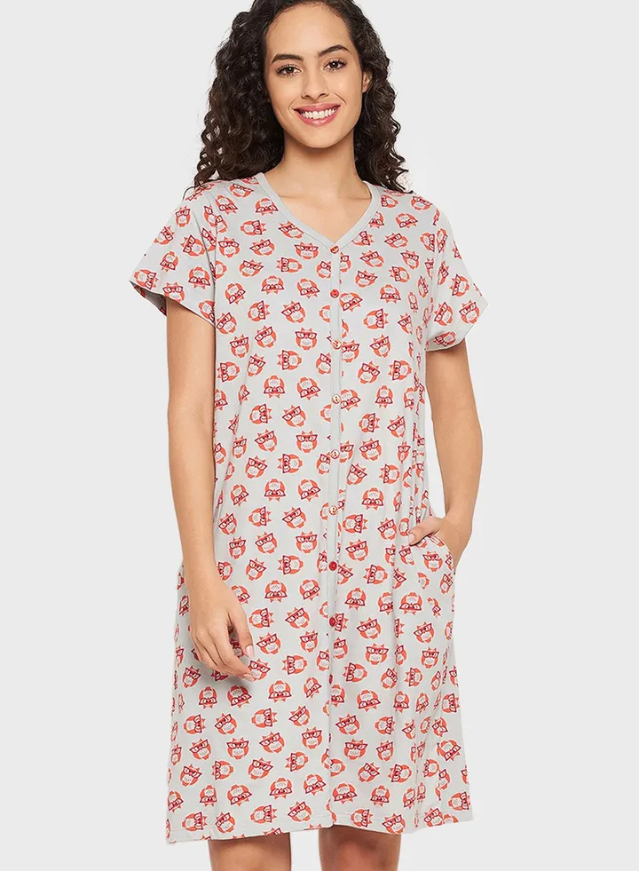 Button Down Pocket Detail Nightdress