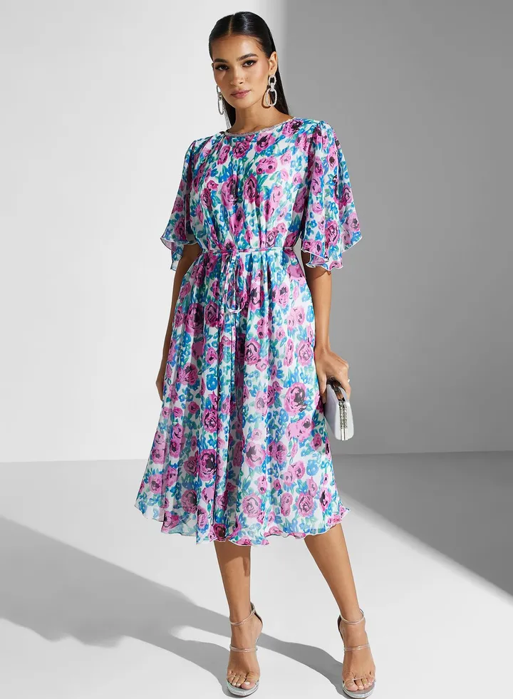 Printed Tie Detailed Dress