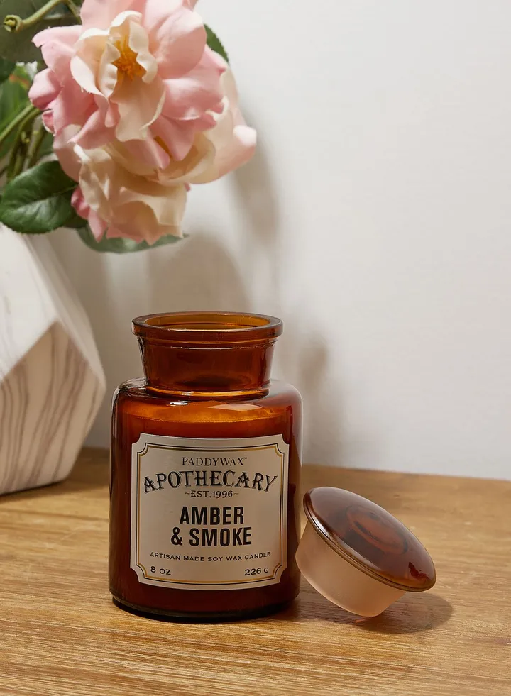 Apothecary Glass Candle 8 Oz. Amber & Smoke