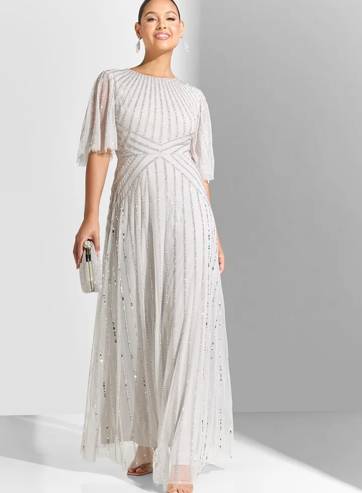 Embellished Flared Sleeve Tiered Dress