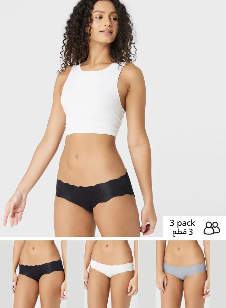 3 Pack Scallop Hem Hipster Brief