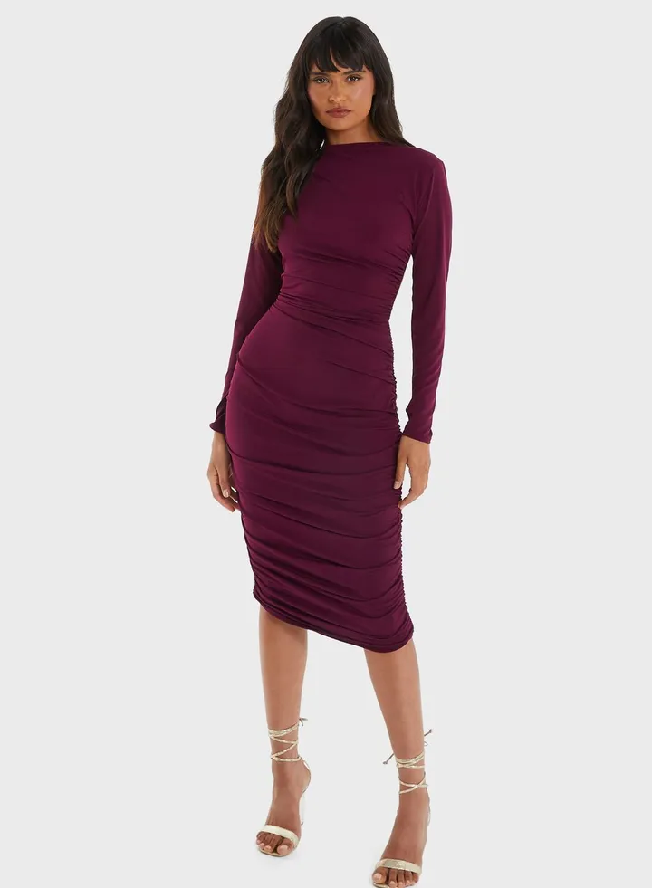 High Neck Ruched Detail Dress