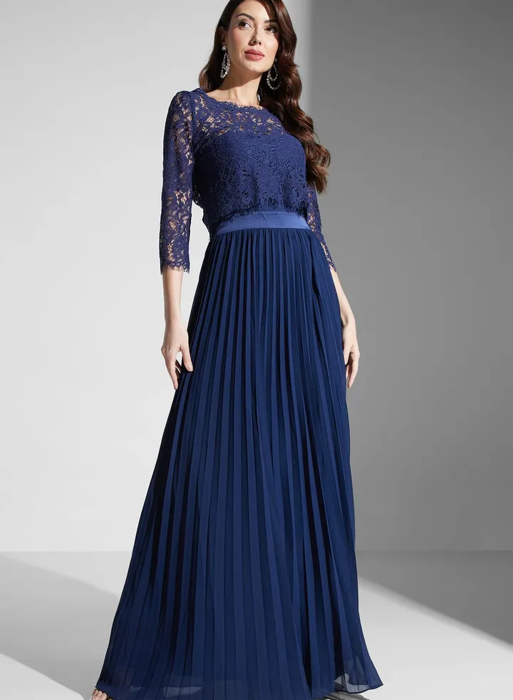 Lace Detail Pleated Dress
