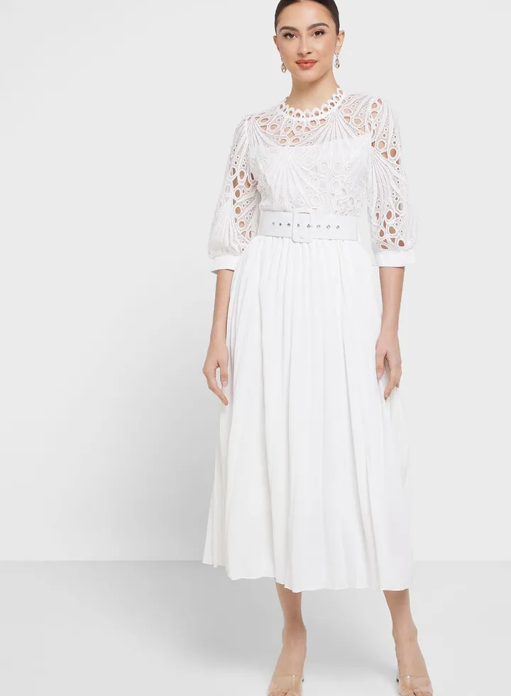 Lace Detail Pleated Dress