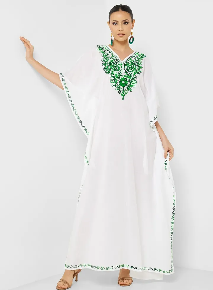 Embroidered V-Neck Kaftan