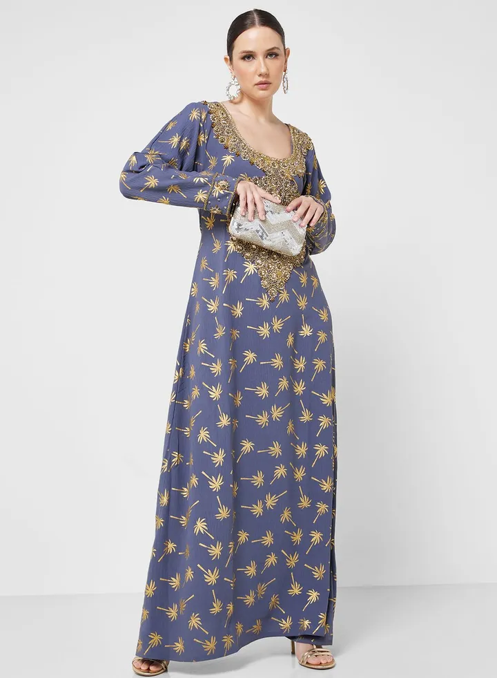 Embellished Crew Neck Jalabiya