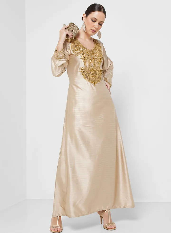 Embellished V- Neck Jalabiya