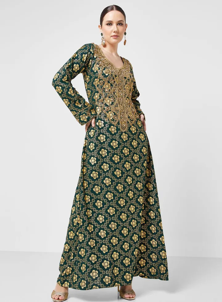 Embellished Square Neck Jalabiya