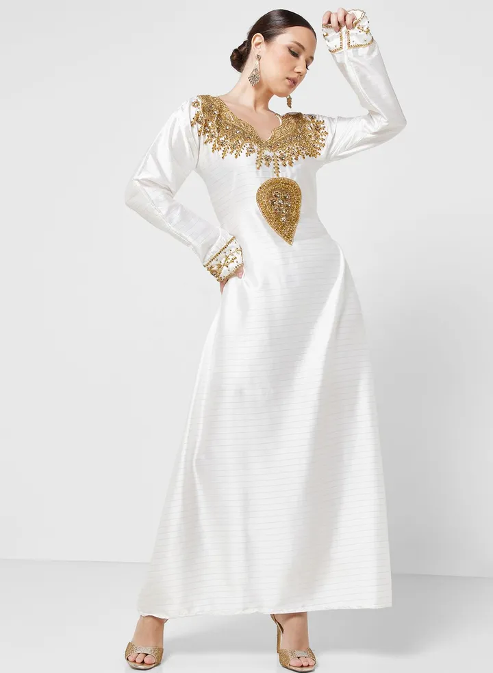 Embellished V- Neck Jalabiya