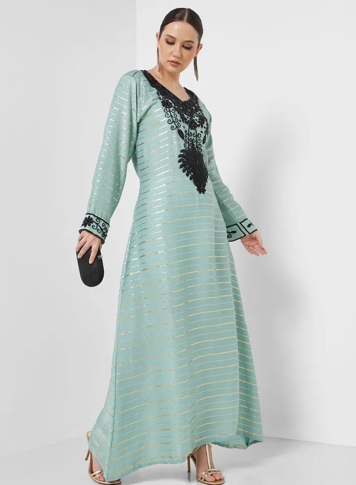 Embellished V- Neck Jalabiya