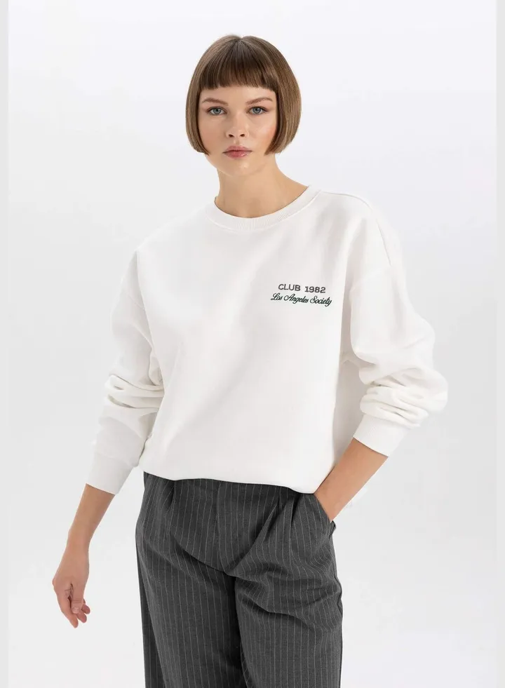 Woman Crew Neck Long Sleeve Knitted Sweatshirt