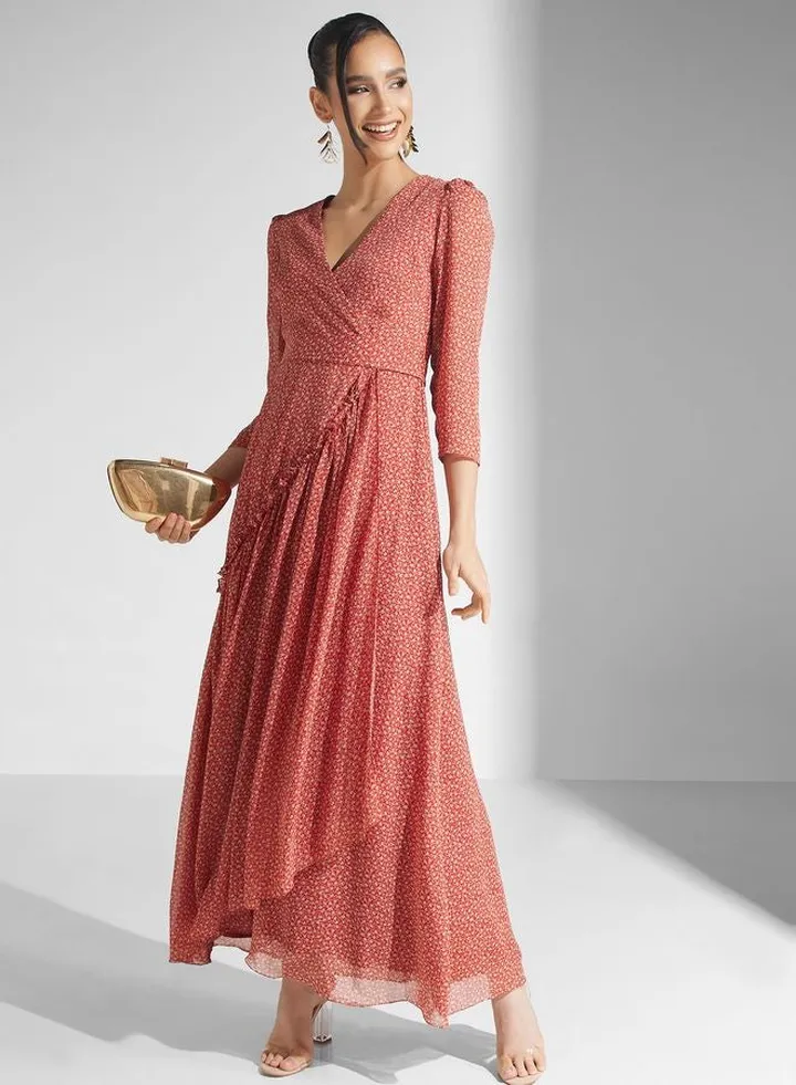 Printed V-Neck Dress