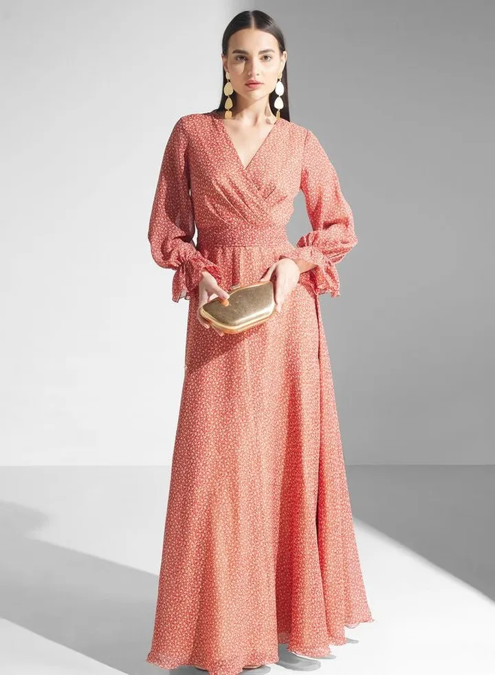Printed Pleated Knitted Dress