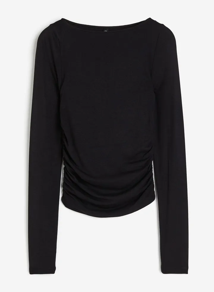 Boat Neck Ruched Hem Top