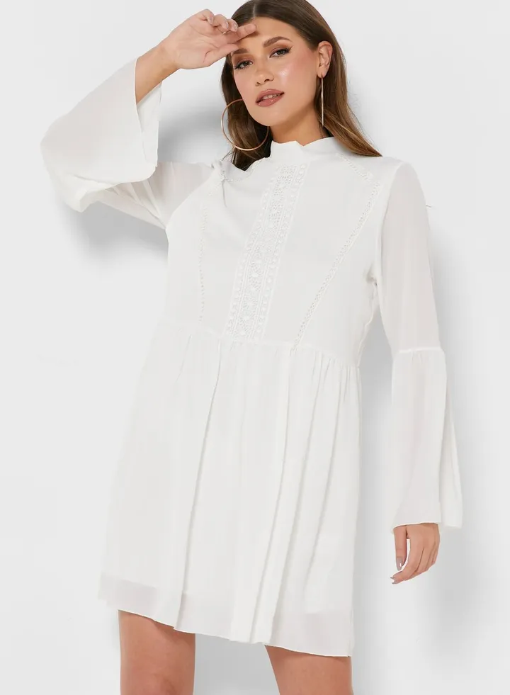 High Neck Pleated Dress