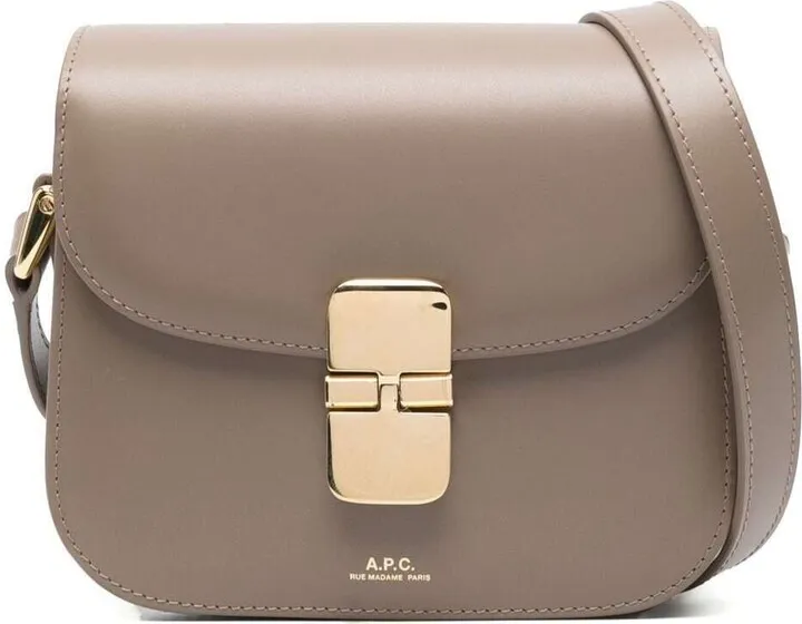 'mini Sac Grace' Beige Crossbody Bag With Logo Lettering Print In Leather Woman