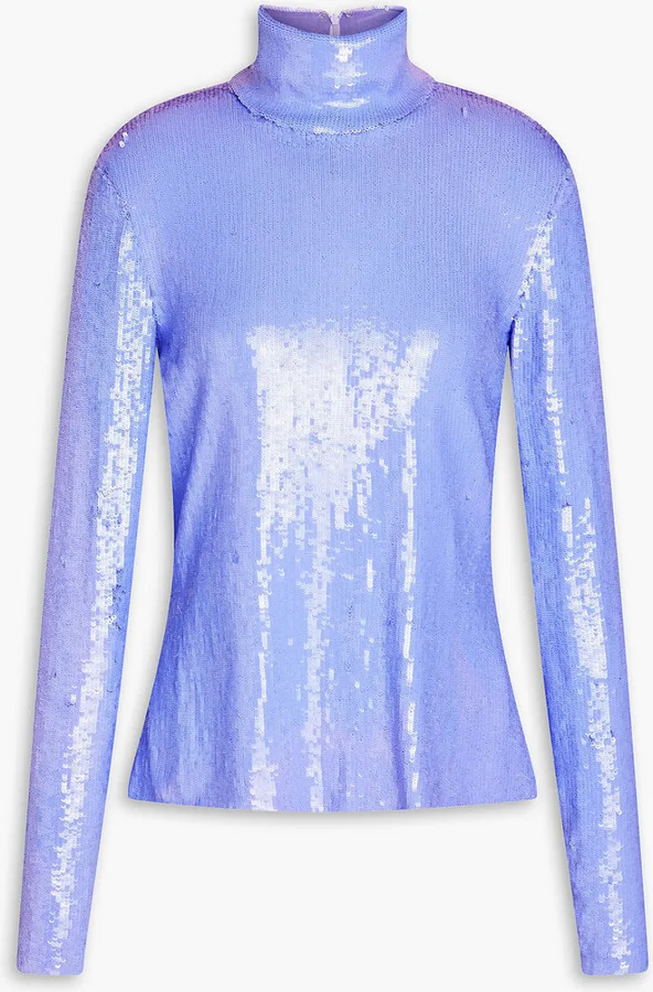 Sequined jersey turtleneck top