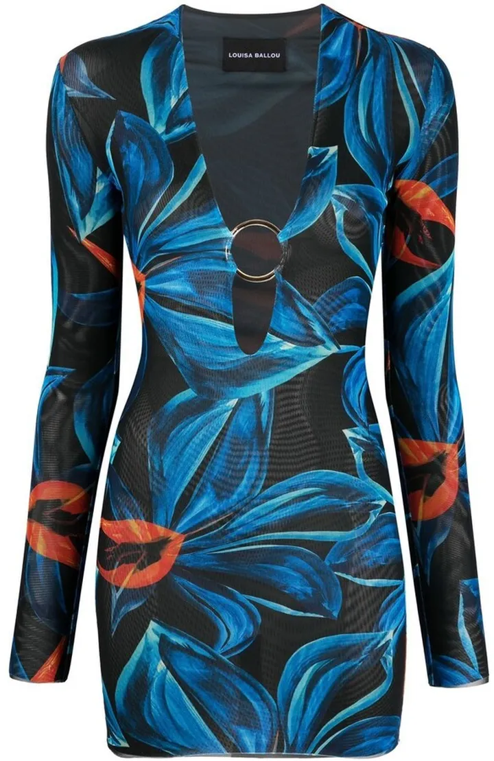 Geometric Long-Sleeve Mini Dress