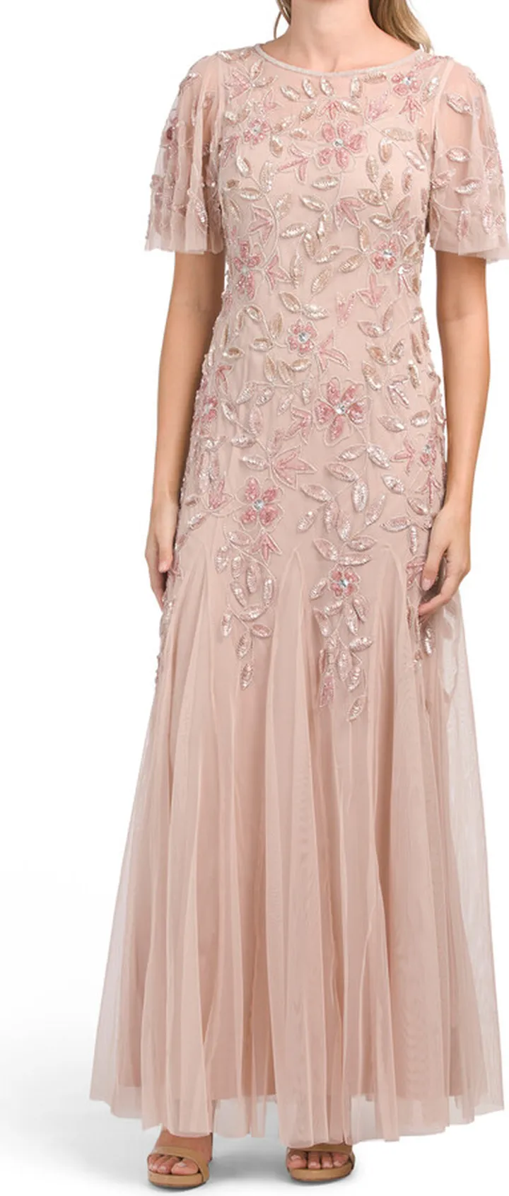 Short Sleeve Beaded Gown