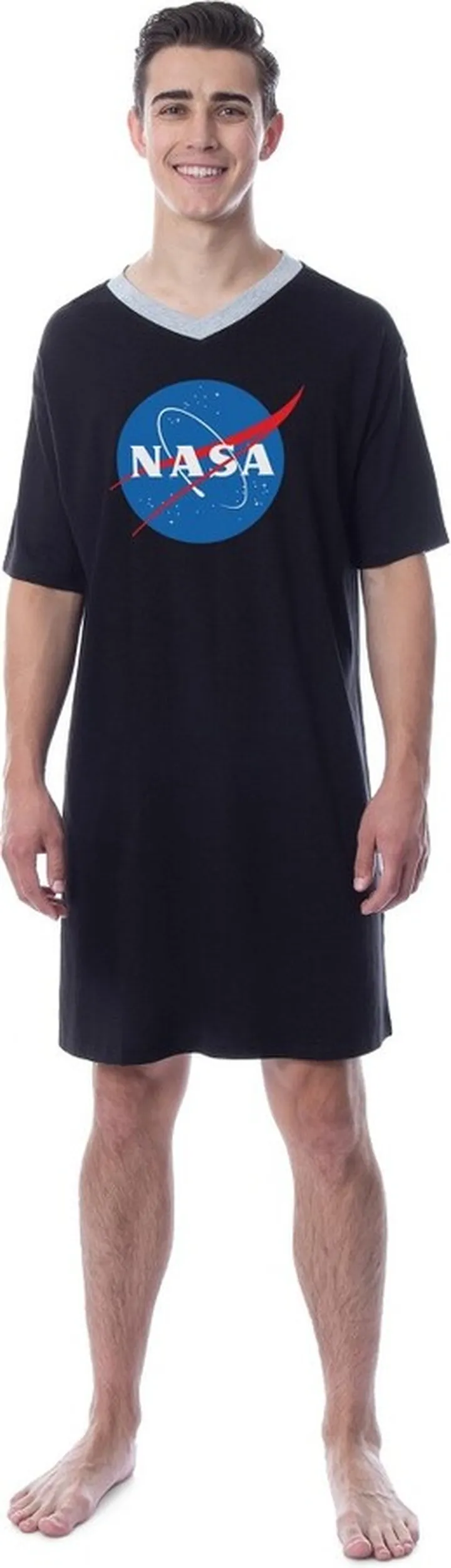 NASA Mens' Meatball Space Fashion Logo Nightgown Sleep Pajama Shirt (X-Large)