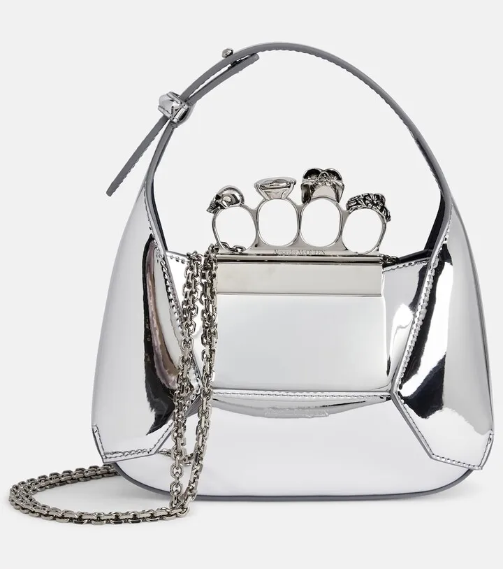 Jewelled metallic leather tote bag