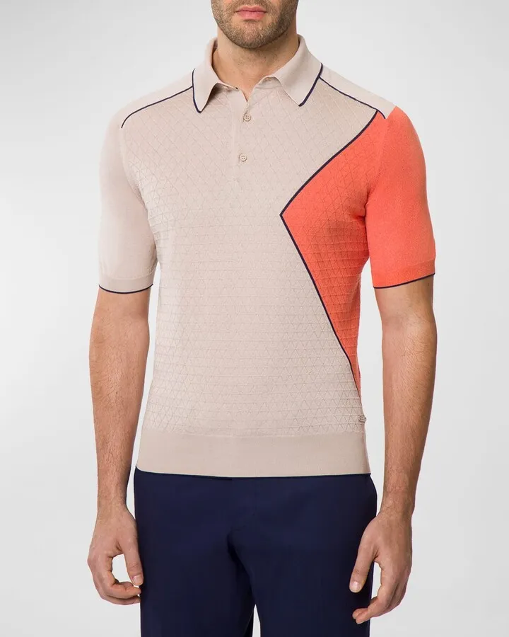 Men's Quilted Colorblock Polo Sweater