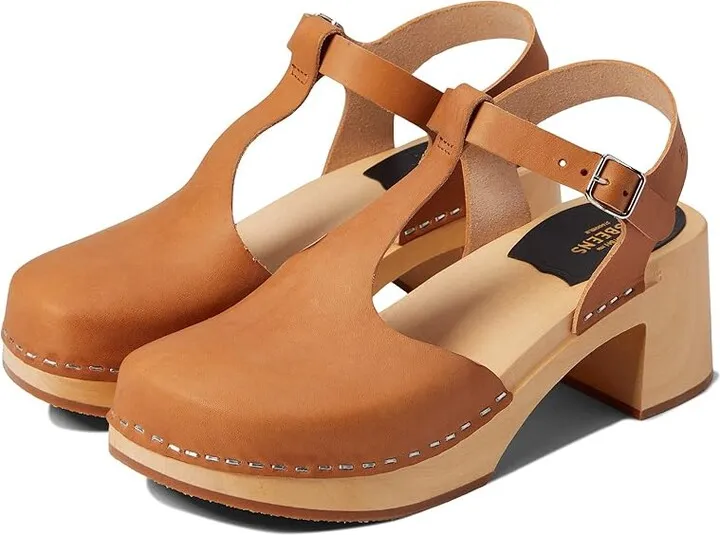 Swedish Hasbeens T-Strap High (Nature) Women's Clog Shoes