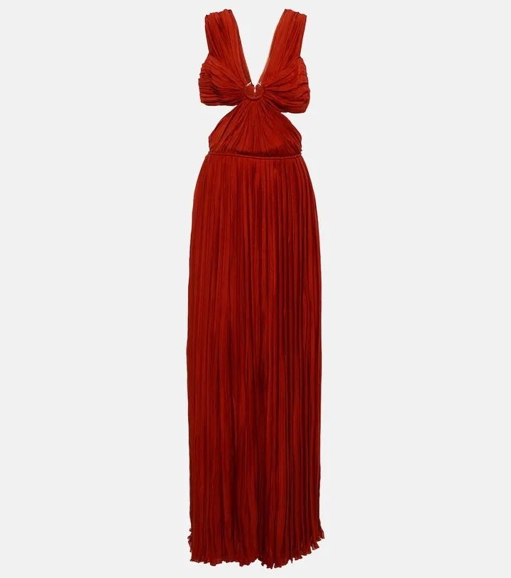 Cutout pleated silk chiffon gown