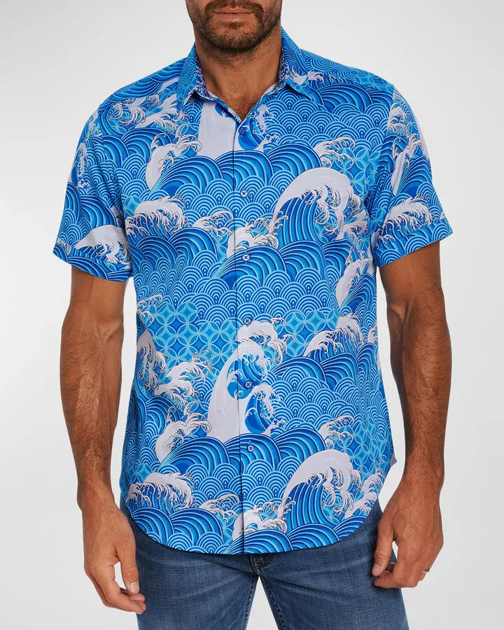 Men's Crashing Wave Cotton-Stretch Sport Shirt