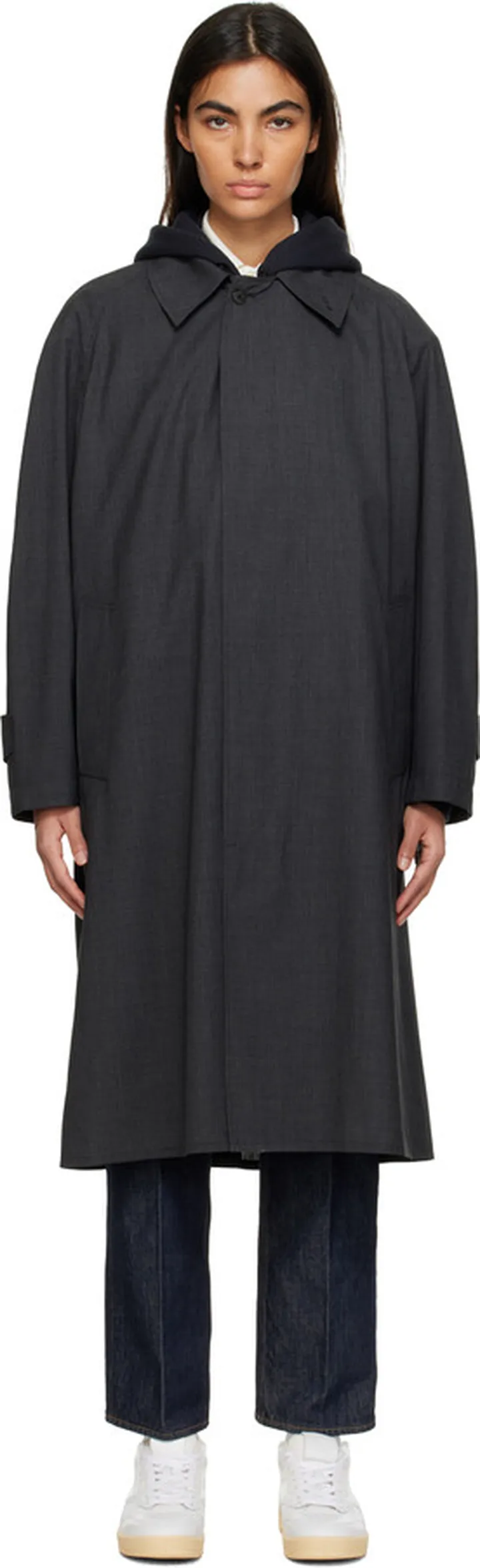 AURALEE Gray Spread Collar Coat
